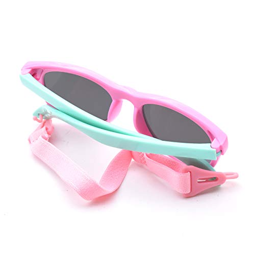 Juslink Flexible Polarized Baby Sunglasses For Toddler And Infant With Strap Age 0-4(Pink+Green) #TOP5