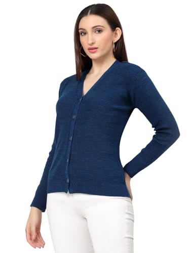 Image of Kalt Women Full Sleeves V-Neck Design Acrylic Cardigan Sweater