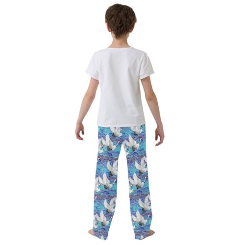 Crane Bird Cloud Boys Long Pants Soft Trousers Elastic Waist Kids Lounge Bottoms with Pockets S-XL3