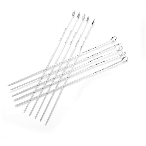 Spiedini in Metallo Spiedini for barbecue in acciaio inossidabile da 10 pezzi, piatti, bastoncini riutilizzabili for carne/gamberetti/verdure, non piegati