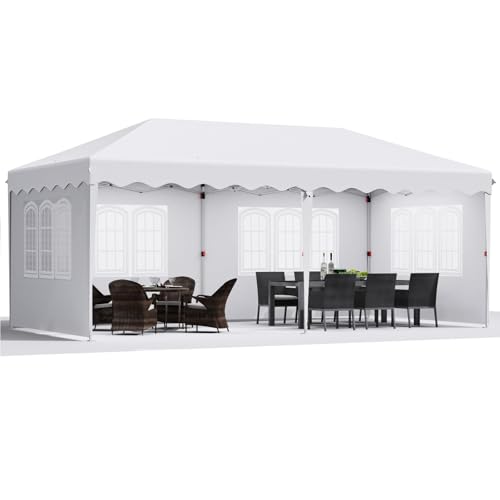 Pop Up Gazebo 3x6m, Waterproof Party Tent with 4 Side Panels, Marquee Gazebo with 420D Oxford Thickening, Sturdy Frame with Adjustable Height, for Garden Party Wedding (White)
