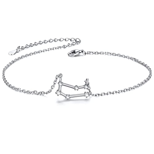 Chicsilver Women's Sterling Silver Zodiac Anklets Cubic Zirconia Constellations Gemini Jewelry Cute Foot Chain Ankle Bracelet, Adjustable Size #TOP6