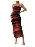 Milumia Women's Tie Dye Ruched Mesh Tube Dress Strapless Split Bodycon Dresses Orange Small