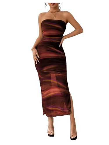 Image of Milumia Women's Tie Dye Strapless Maxi Dress Mesh Split Bodycon Vacation Long Tube Dresses