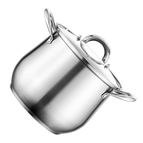 Operitacx Olla para Cocinar de Acero Inoxidable con Fondo Grueso Doble Asa Ergonómica Gran Capacidad para Sopas y Guisos Utensilio de Cocina Resistente para Estufa de Inducción