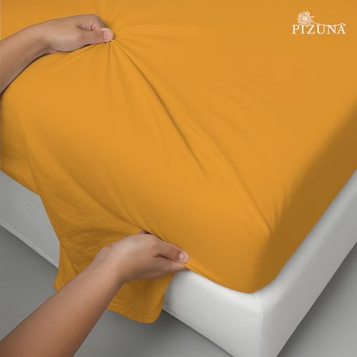 Image of Pizuna 100% Cotton King Size Bedsheet 6 Feet, 400 Thread Count Long Staple Cotton Bedsheets for King Size Bed 100x108 Inch with 2 Pillow Covers, Honey Gold Bedsheet for King Size Bed (Cotton Bedsheet)