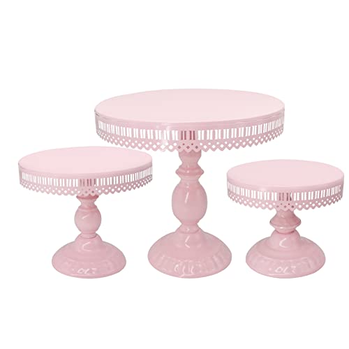 3-Set Cake Stand Round Cake Stands Metal Dessert Cupcake Pastry Candy Display for Wedding Event Birthday Party Baby Shower (Pink)