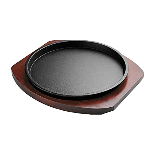 Plato para Carne, Sartén Gruesa De Teppanyaki, Sartén De Hierro Fundido, Plato De Cocina, Mini Plato De Hierro Fundido De Estilo Asiático con Tabla De Madera-22cm