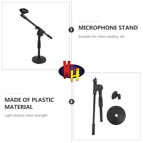 Image of kh Desktop Microphone Stand - Adjustable Table Mic Stand with Mic Clip & Weighted Base for Podcast, Studio, Recording, Broadcast Black