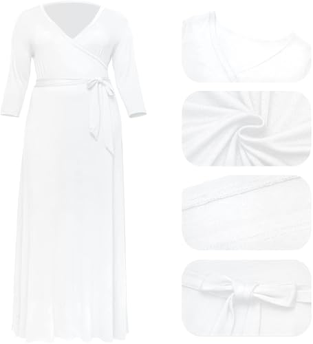 Image of Nmoder Plus Size Maxi Dress for Women - Summer Casual 3 /4 Sleeve Floral Flowy Long Dress with Belt XL- 6XL