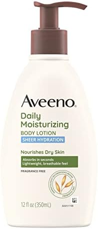 Aveeno Sheer Hydration Daily Moisturizing Fragrance-Free Lotion with Nourishing Prebiotic Oat, Fast-Absorbing Body Moisturizer for Dry Skin with Lightweight, Breathable Feel, 12 fl. oz