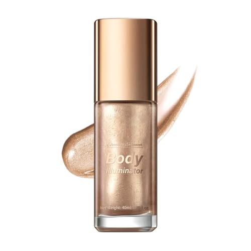 NAOLVE Körper Highlighter Öl, Schimmerndes Körperöl, Schimmernde Körperlotion, Body Glow Oil, Body Luminizer Schimmeröl, Körper Glow Illuminator, Body Shimmer Oil,für Gesicht Körper (Roségold)