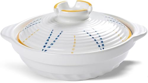 SUNMME Pots, Retro Ceramic Stew Pot,1.6 Litre Casserole Dish with Lid, Ceramic Cookware, Shallow Casserole Stew Pot with Double Handle, Long-Lasting Oven Pan for Home/Color (Color A)