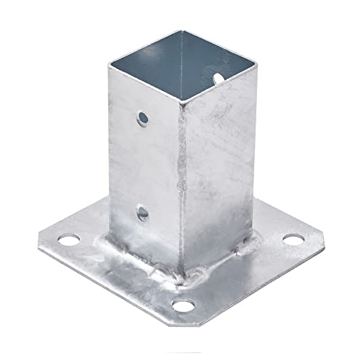 TRIBECCO® Douille à visser pour poteaux en bois carré galvanisé à chaud (50 x 50 mm) - Poteau de sol - Support de clôture - Plaque de sol - Support d'ancrage