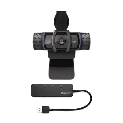 Logitech C920S HD Pro Webcam with Privacy Shutter Bundle with 4-Port 3.0 USB Hub (2 Items)