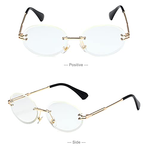 LASPOR Retro Oval Sunglasses for Women Men Fashion Vintage Gold Metal Frameless Rimless Glasses Tinted Lens UV400 Protection3