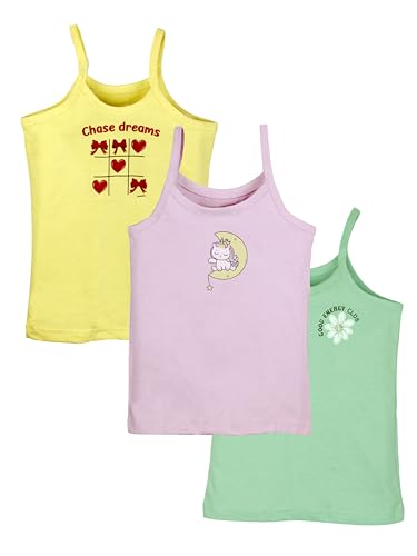 Image of KiddoPanti Girls 100% Cotton Printed Camisoles Tank Top Slips Pack of 3