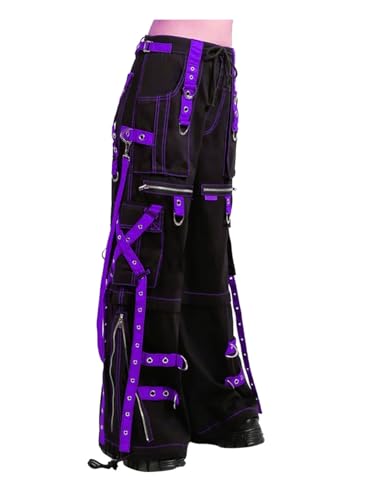 Unisex Gothic Pants with Chains & Straps Streetwear Punk Wide Leg Loose Goth Trendy Hip hop Techwear Pants Purple2