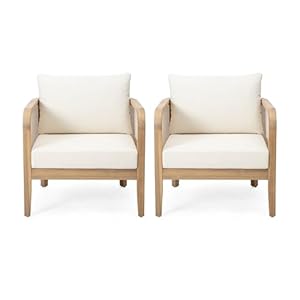 Merax outdoor acacia wood patio club chair set of 2 conversation set with waterproof thick cushion deep seating for porchgardenbackyard  urban country home decor