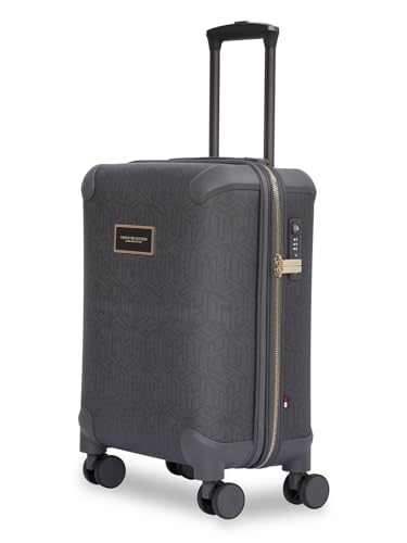 Image of Tommy Hilfiger Jazz Cabin Soft Luggage - Grey|Check-in Trolley Bag with TSA Lock | 360 Spinner Double Wheels | Telescopic Handle | Expandable | Polyester Shell Suitcase | 42L Capacity | 56cm