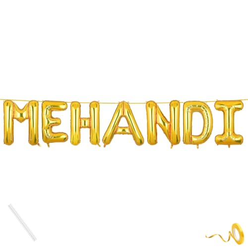 Image of Mehandi Banner Gold for Wedding Home Boys Girls Men Women Foil Balloon Decoration Decor Celebration Golden