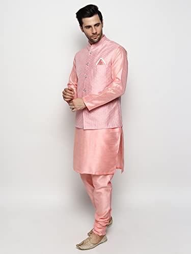 Image of Uri and MacKenzie Men's Silk Blend Kurta Churidar Pyjama with Stylish Nehru Jacket