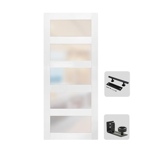 S&Z TOPHAND® 36 in x 84 in Glass MDF BarnDoor, PVC Surface, Simple DIY Assembly, with Senior Door Handle. Only Door, No Sliding Hardware Set.