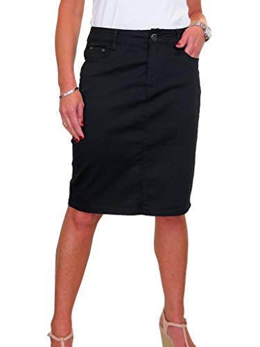 icecoolfashion Jupe Crayon Extensible Sheen Chino pour Dames Jeans Décontractés Au Genou Jupe Noir 38-50 (40) Cover