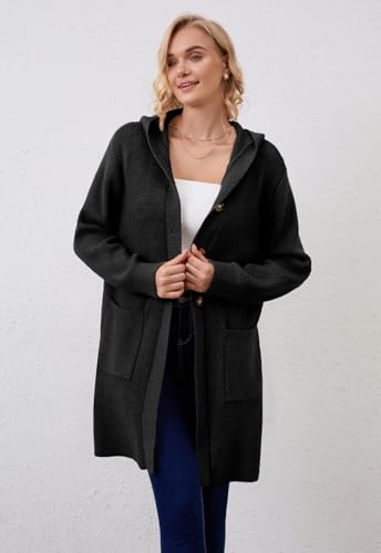 Alaster Queen Women's Hooded Fall Cardigan Long Sweater Open Front Button Down Knit Winter Cardigan Coats with Pockets2