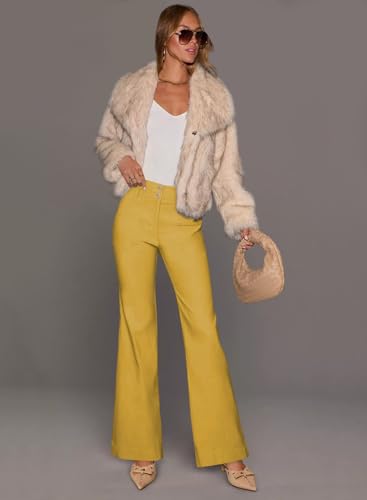 miduo Womens Solid Stretchy Buttons Wide Leg Straight Leg Long Flare Pants Trousers with Pockets3