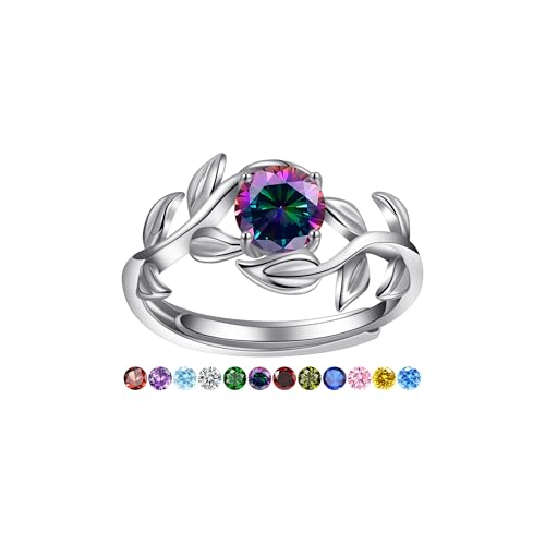 Yaresul Adjustable Women Alexandrite Ring, Women Open Branch Leaf Ring, Alexandrite Engagement Ring, Round Cut, White Gold