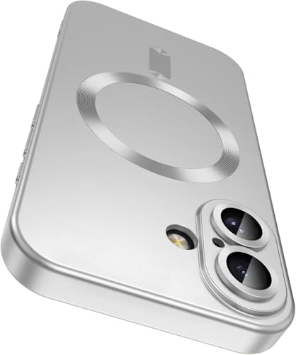 Image of DIZORO Magnetic Case for (iPhone 17 Case) [Compatible with MagSafe][Built-in Camera Lens Protector] Slim Soft Silicone Bumper Shockproof Metallic Luster Back Cover Phone Case (New Silver)