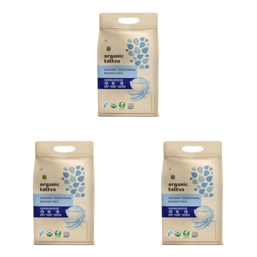 Image of Organic Tattva, Organic Traditional Basmati Rice 5Kg | Everyday Basmati Rice | Source of Protein| Naturally Gluten Free | Flavorful and Aromatic Rice | Pesticide and Chemical Free (Pack of 3)