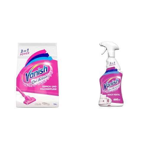 Vanish Power im Doppelpack: Vanish Oxi Action Polster- und Teppichreiniger Pulver – 1 x 820 g + Vanish Multi Textilreiniger für Teppiche, Sofas & mehr – 1 x 660 ml