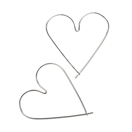 Big Large Love Heart Hoop Threader Earrings Sterling Silver Wire Lightweight Pull Through Earrings Valentine's Day Gifts
