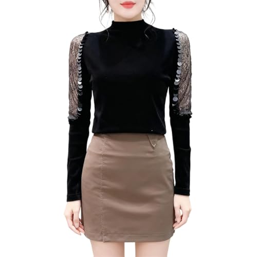 Camiseta sin botones para mujer con capa base adelgazante, Negro, S