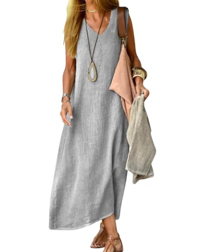 Bohemian Style Cotton and Linen Solid Color Dress Flowy and Airy for Relaxed Outfits