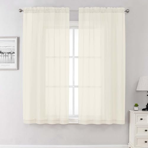 Lecloud Cream Sheer Curtains 68 Inch Length 2 Pcs, Light Filtering Bedroom Curtains for Living Room, Farmhouse Window Voile Soft Rod Pockets Drapes for Bathroom Home Office, Each Panel 42" W x 68" L