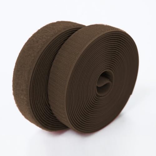 1 Inch Brown Hook and Loop Tape 10 Yards Sew on Non-Adhesive Nylon Heavy Duty Strips Fabric Roll Fastener Set Ideal for Military Form Bags Clothes Shoes Backpacks Home Office School Craft DIY