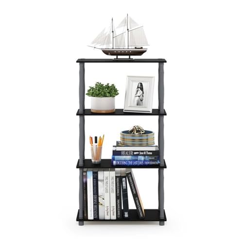Image of Furinno Turn-N-Tube 4-Tier Multipurpose Shelf Display Rack, Classic Tubes, Black /Grey