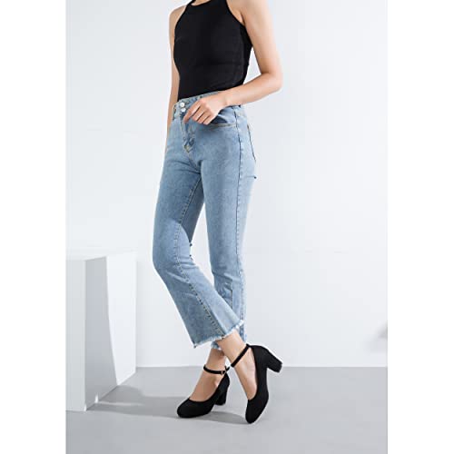 Women's Ankle Strap Heels Removable Bow Closed Toe Low Chunky Heels Pumps Mary Jane Dress Shoes2