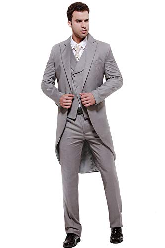 QZI Men's Tailcoat Slim Fit 3 Pieces Suit Dinner Jacket Swallow-Tailed Tuxedos