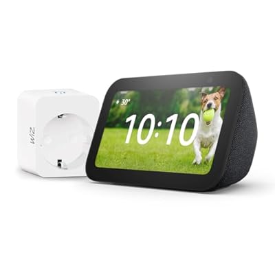 Amazon - Echo Show 5 3.ª generación | Antracita + WiZ Enchufe Inteligente compatible con Alexa - Kit de inicio de Hogar digital
