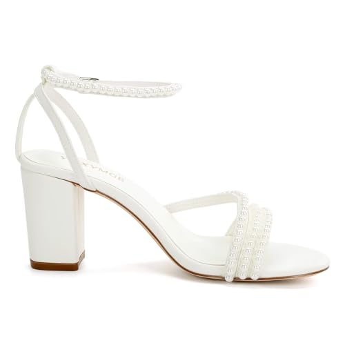 Block Heel Wedding Shoes for Bride Pearl Heels Open Toe Bridal Shoes Chunky Heel Wedding Sandals4