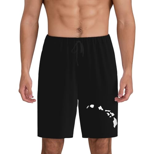 Hawaiian Islands Pajama Shorts for Men, Men's Pajama Bottoms, Sleepwear for Summer
