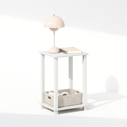 Image of Furinno Simplistic Night Stand, 2-Tier Small Nightstand with Open Shelf, Toolless Assembly Bedside Table, End Table, Side Table, for Bedroom, Closet, Dorm, White