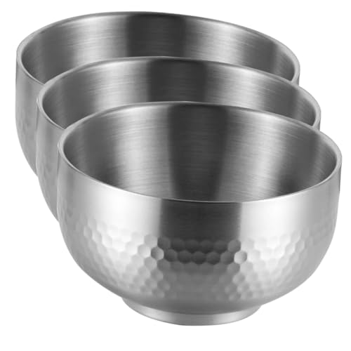 TOPPERFUN 3個 ステンレス製二重断熱吉祥茶碗点 大口径設計で注ぎやすくご飯やスープデザートに 耐久性高く家と飲食店用に適応