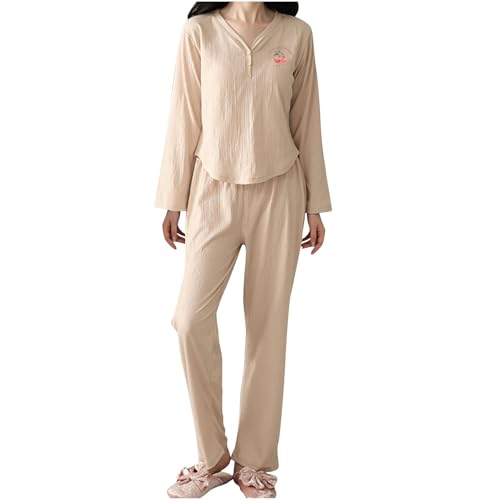 Two Piece Lounge Set for Women Cute V-Neck Front Short Back Long Top Long Trousers Set with Bra Pads Sleepwear Set