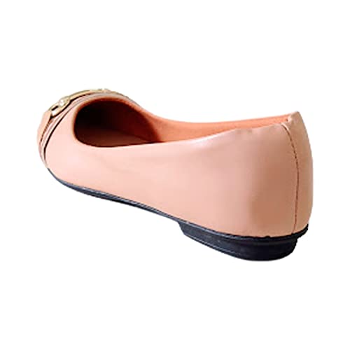 Sapatilha Feminina - enfeite Trapézio - Napa nude e tressê nude Tamanho:34;Cor:Rosa