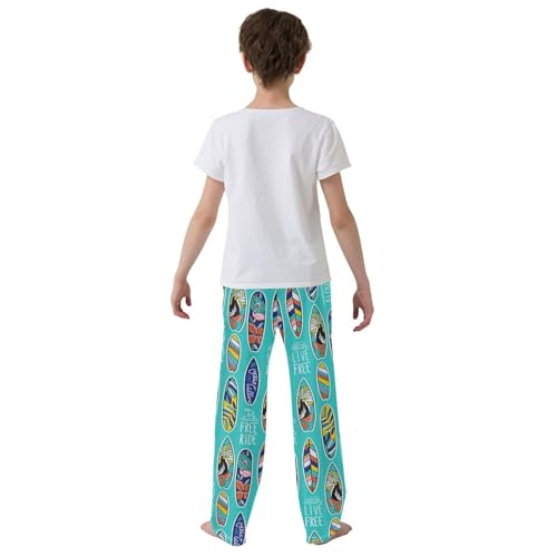 Aloha Surf Print Boys Long Pants Soft Trousers Elastic Waist Kids Lounge Bottoms with Pockets S-XL3
